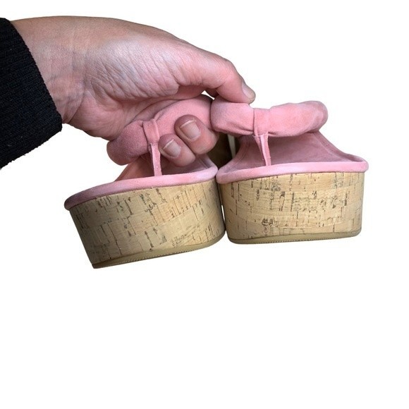 NEW Veronica Beard Gabby Dragonfruit Pink Wedge Thong Sandals 10 Suede - Picture 6 of 11